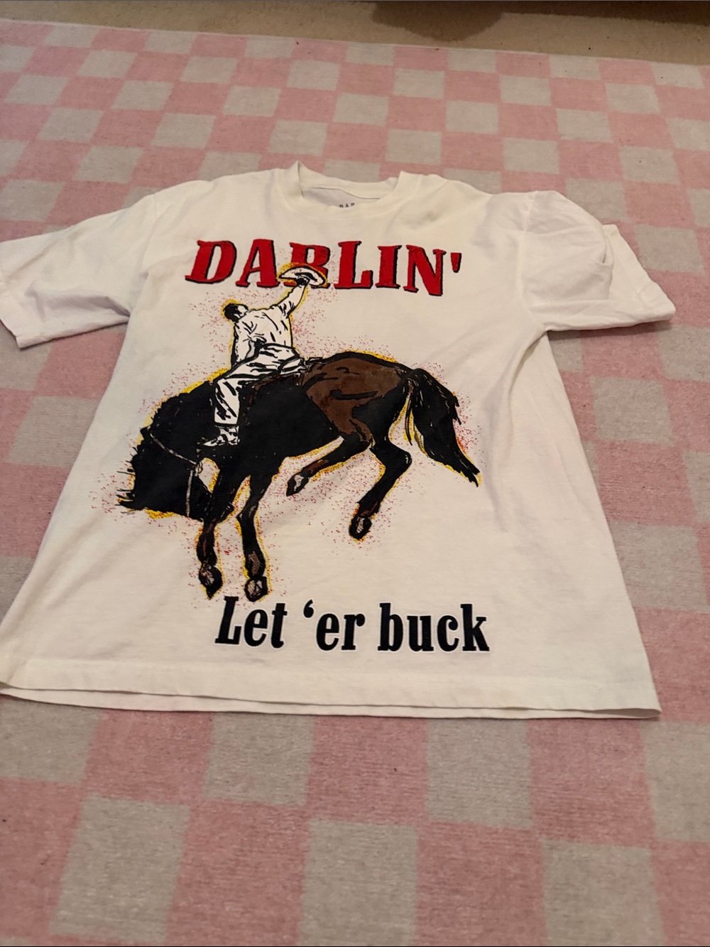 Darlin’ Swimwear White Rodeo Tee with Red Logo